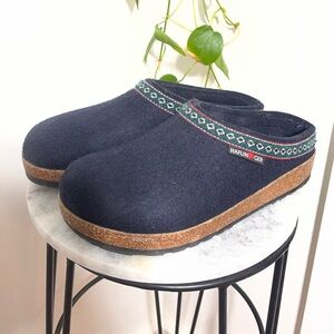 Haflinger Wool Felt Clogs Navy Blue Cork Footbed Comfort Slippers 36